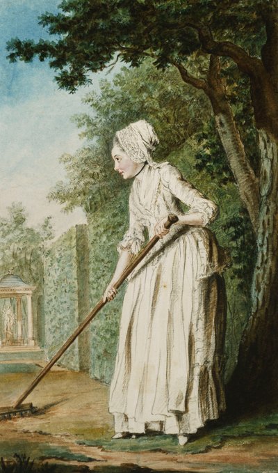 De hertogin van Chaulmes als tuinier in een laan, 1771 door Carmontelle