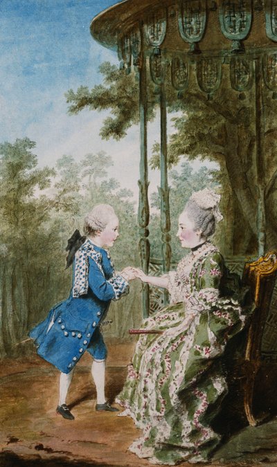 De Prinses van Salm Zittend met Haar Zoon, de Prins van Salm, bij een Chinees Paviljoen door Carmontelle