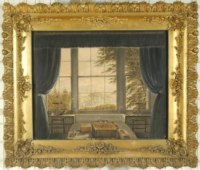 Zuidraam van de Studiekamer van Greta Hall, 1841 door Caroline Bowles