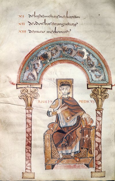 Ms CCII fol.91v Apollo Medicus, uit Etymologiae door Isidorus van Sevilla door Carolingian School