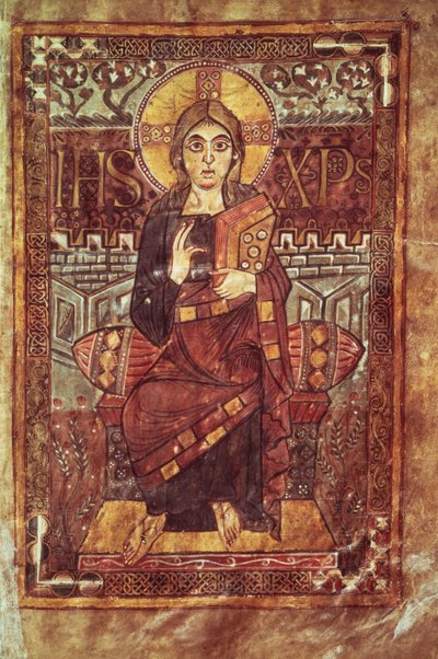 NAL 1203 fol.3 Christus in Majesteit, uit het Godescale Evangelie, c.781-783 na Christus door Carolingian School