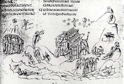 Verschillende scènes die een van de Psalmen illustreren, uit de Utrechtse Psalter, kopie van origineel uit Reims nu in de Universiteitsbibliotheek Utrecht door Carolingian School