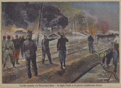 Vernietiging van een olie- en benzinedepot bij een brand in La Plaine-Saint-Denis, Parijs door Carrey