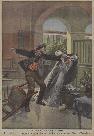 Steekpartij van een jonge novice door een oude man in het klooster van Santa Catarina in Rome door Carrey
