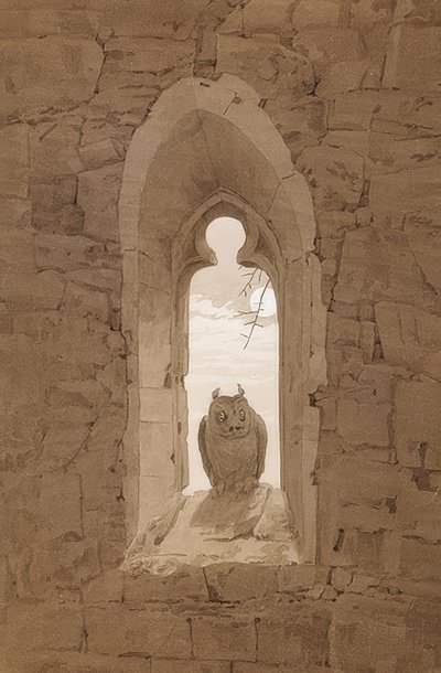 De uil in het gotische raam door Caspar David Friedrich
