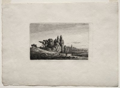 Voetbrug met kruis voor bomen bij een rivier, c.1803 door Caspar David Friedrich