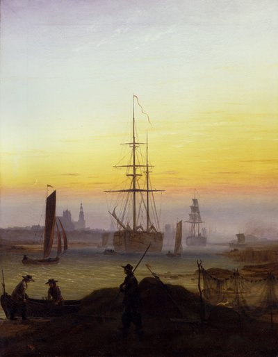 Duits: Der Greifswalder Hafen De haven van Greifswald door Caspar David Friedrich
