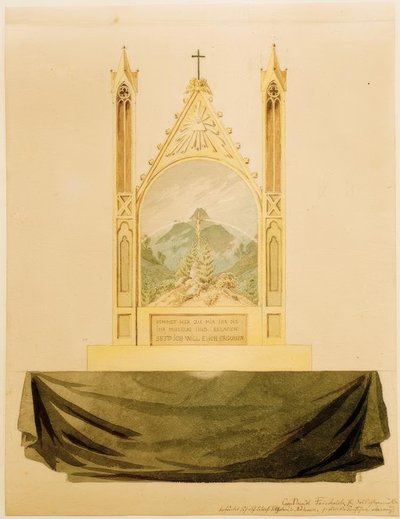 Kruis voor regenboog in de bergen door Caspar David Friedrich