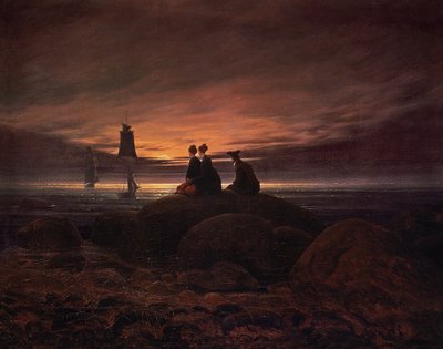 Maan die opkomt boven de zee door Caspar David Friedrich