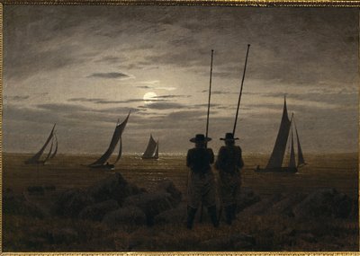 Maanverlichte nacht op het strand, met vissers door Caspar David Friedrich