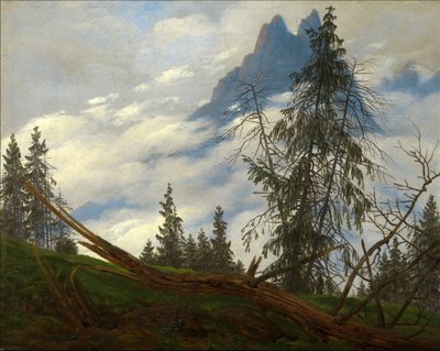 Bergtop met drijvende wolken door Caspar David Friedrich