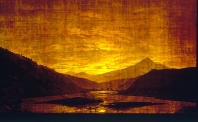 Bergachtig rivierlandschap bij nacht, 1830-35 door Caspar David Friedrich