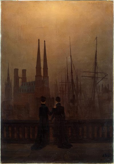 Nachtelijke haven door Caspar David Friedrich