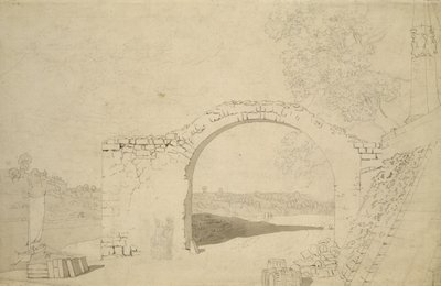 Rivierlandschap met een Boog (onvoltooid) door Caspar David Friedrich