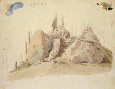 Rots en Boom: onvoltooide studie, 12 juli 1810 door Caspar David Friedrich