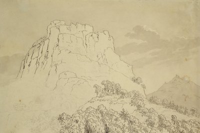 Rotsachtige Heuveltop met een Beboste Heuvel ervoor door Caspar David Friedrich