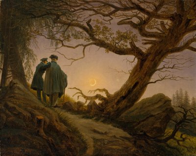 Twee mannen die de maan aanschouwen (c.1825-30) door Caspar David Friedrich
