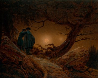 Twee mannen die de maan aanschouwen, ca. 1820 door Caspar David Friedrich