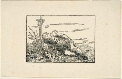 Jonge Man Liggend op een Graf door Caspar David Friedrich