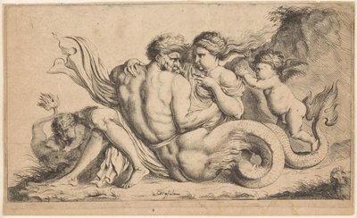 Triton en nimf door Caspar Jacob van Opstal (II) (attributed to)