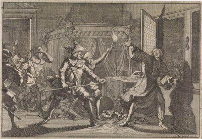 Albrecht von Wallenstein, hertog van Friedland, wordt vermoord door zijn eigen soldaten, 1634 door Caspar Luyken (attributed to)