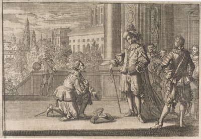 Karel IV, hertog van Lotharingen knielt voor Lodewijk XIII, 1641 door Caspar Luyken (attributed to)
