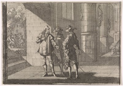 Masaniello praat met twee edellieden in een kerk, 1647 door Caspar Luyken (attributed to)