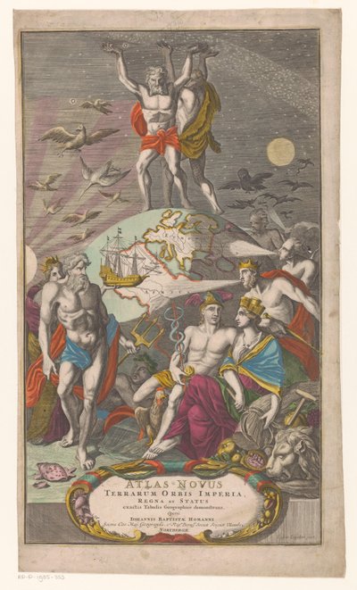 Atlas en Hercules dragen sterrenhemel door Caspar Luyken