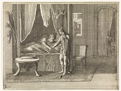 David, op zijn sterfbed, geeft zijn laatste vermaningen aan Salomo door Caspar Luyken