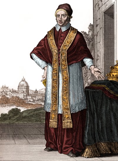 Portret van paus Clemens XI (Clemente of Clemens) (paus van 1700 tot 1721) - Tekeningen door Caspar Luyken - Gegraveerd en gepubliceerd door Christoph Weigel (Neurenberg 1703) door Caspar Luyken