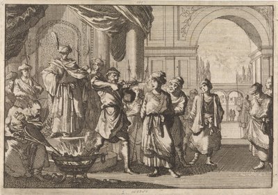 Selim IV, shah van Perzië, laat zijn broer blind maken door een gloeiend ijzer, 1694 door Caspar Luyken