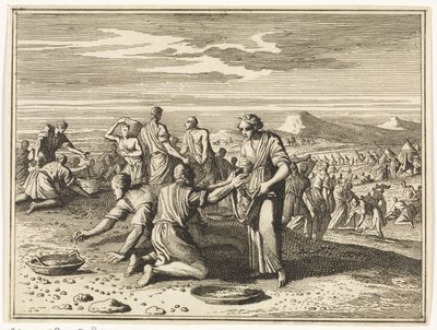 Het verzamelen van manna in de woestijn door Caspar Luyken