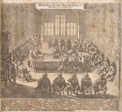 De ratificatie van de Vrede van Westfalen in Neurenberg op 26 juni 1650, 1650 door Caspar Merian