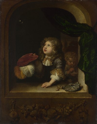 Twee jongens die bellen blazen, ca. 1670 door Caspar Netscher