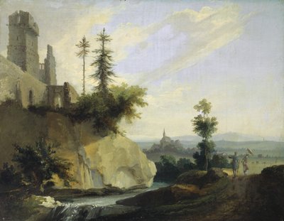 Landschapscompositie met de ruïne van een kasteel, ca. 1774-77 door Caspar Wolf