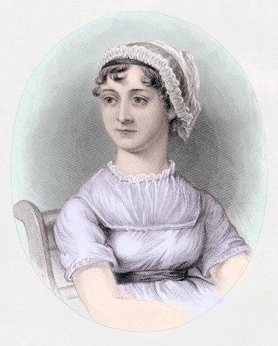 Portret van Jane Austen (handgekleurde gravure) door Cassandra (after) Austen