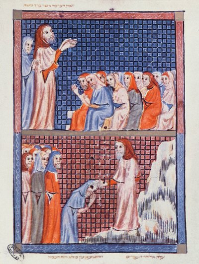 Illustraties van het leven van Mozes uit de Haggadah van Sarajevo door Catalan School