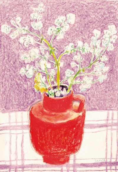 Heldere bloemen in een rode vaas door Catalina Somolinos