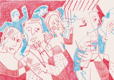 Expressieve figuren in rood en blauw door Catalina Somolinos