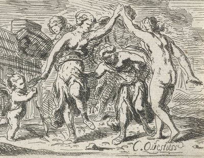 Dansende vrouwen en Amor door Catharina Questiers