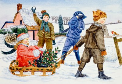 Kinderen die in de sneeuw spelen door Catherine Bradbury