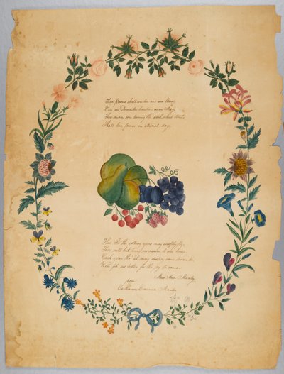 Zonder Titel (gedicht en decoratieve krans) door Catherine Emma Manley