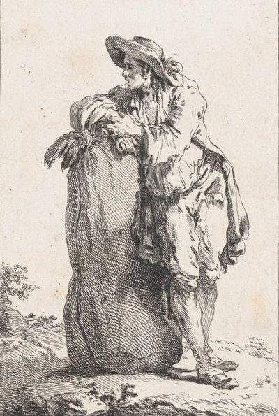 Boer Leunend op een Zak Graan door Catherine Francoise Beauvarlet