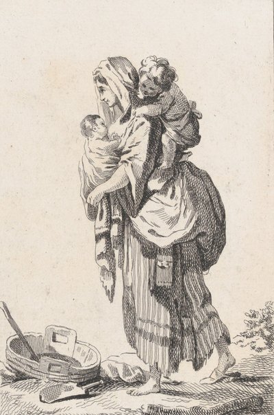 Boerin met twee kinderen, ca. 1758 door Catherine Francoise Beauvarlet