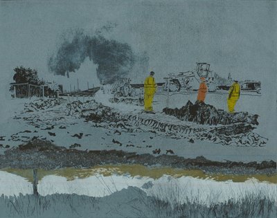 Kalk op het land, 2014 (linoleumsnede en ets) door Catherine Sutcliffe Fuller