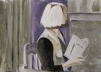 26.03.20 hij probeerde haar hardnekkig over te halen om met hem uit te gaan, 2020 (olieverf op papier) door Cathy Lomax