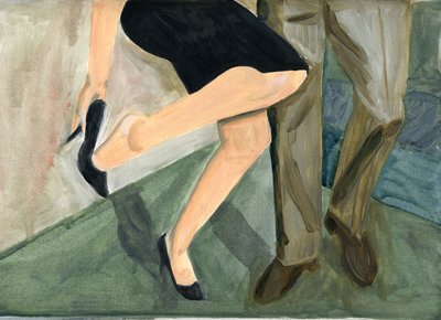 27.09.09 - Ze dansten zo hard dat ze haar schoenen uit moest doen, 2009 (olieverf op papier) door Cathy Lomax