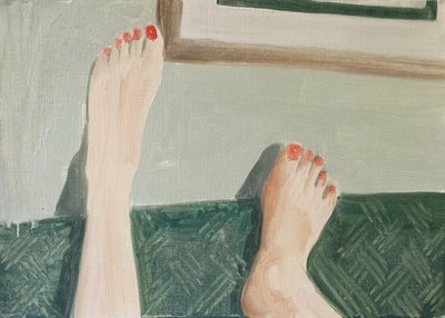 28.04.20 Ze was aan de telefoon, 2020 (olieverf op papier) door Cathy Lomax