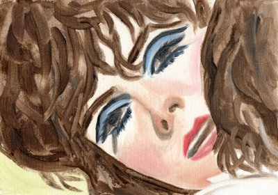 Mirte (blauwe oogschaduw), 2024 (olieverf op papier) door Cathy Lomax
