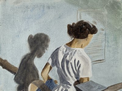 Ze was koppig, 2023 (olieverf op papier) door Cathy Lomax